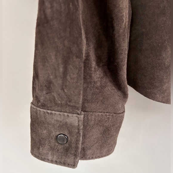 ECRU Brown Suede Perforated Button Down Overshirt Shacket Boho Western | Size L - Picture 13 of 16